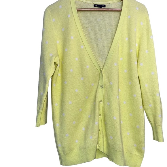 Gap Polka Dot Women's Cardigan Sweater Size L Yellow Button Up Long Sleeve - Picture 2 of 4